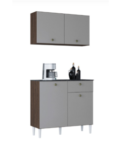 Balcão + Aéreo Chocolate/Off White Larg. 90cm Poquema