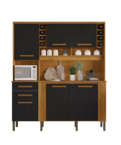 Armário Cozinha Catar Larg. 2.00m Cinamomo/Preto 6 Portas 2 Gavetas - Sallêto - Imagem 3