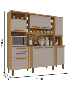 Armário Cozinha Acácia Larg. 2.18m Cinamomo/Off 8 Portas 2 Gavetas - Sallêto - Imagem 3