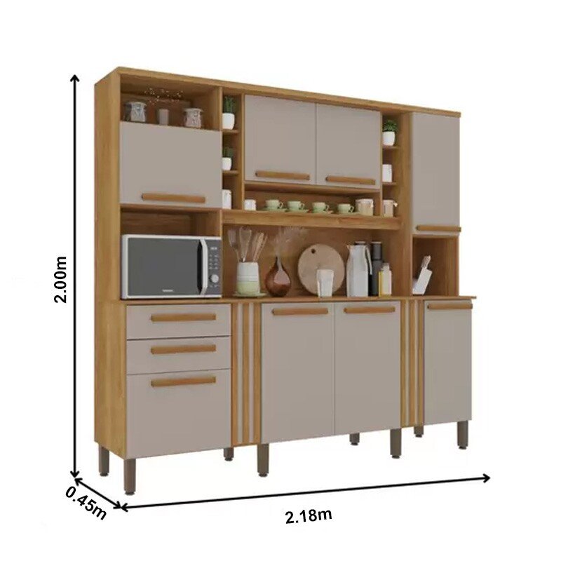 Armário Cozinha Acácia Larg. 2.18m Cinamomo/Off 8 Portas 2 Gavetas - Sallêto - Imagem 3