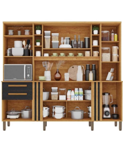 Armário de Cozinha Acácia larg. 2.18m Cinamomo/Preto Sallêto - Imagem 2