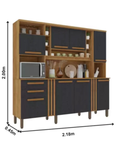 Armário de Cozinha Acácia larg. 2.18m Cinamomo/Preto Sallêto - Imagem 3