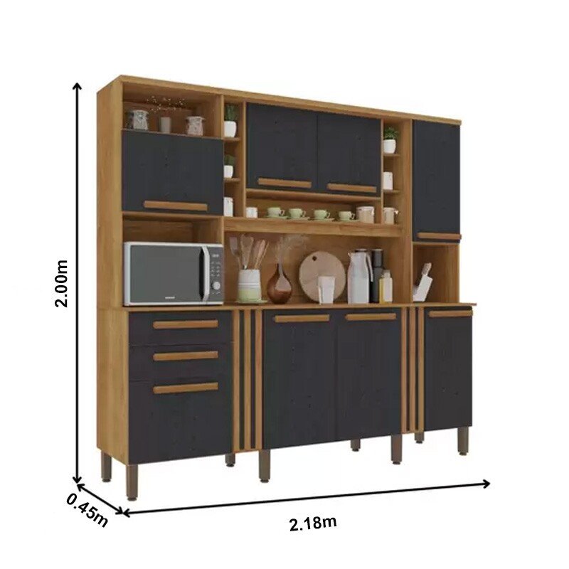 Armário de Cozinha Acácia larg. 2.18m Cinamomo/Preto Sallêto - Imagem 3