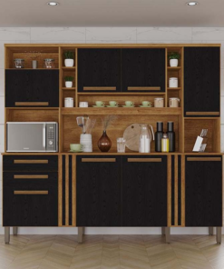 Armário de Cozinha Acácia larg. 2.18m Cinamomo/Preto Sallêto