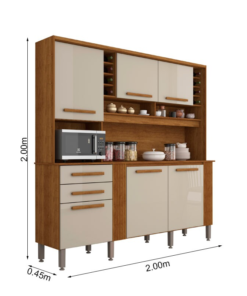 Armário Cozinha Catar Larg. 2.00m Cinamomo/Off 6 Portas 2 Gavetas - Sallêto - Imagem 3