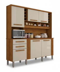 Armário Cozinha Catar Larg. 2.00m Cinamomo/Off 6 Portas 2 Gavetas - Sallêto