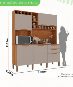 Cozinha New Topázio Cinamomo/Off 6 Portas 2 Gavetas Larg. 1.65m - Sallêto - Imagem 3