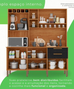 Armário Cozinha New Topázio Cinamomo/Preto 6 Portas 2 Gavetas Larg. 1.65m - Sallêto - Imagem 2