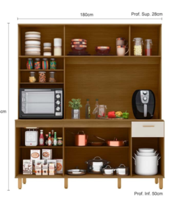Kit Cozinha Núria Ripado 3D 9 Portas 1 Gaveta Larg. 1.80m Freijó/Off Poliman - Imagem 2