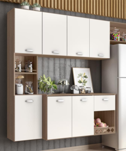 Cozinha Suspensa Mila Larg. 1.80m Carvalho Oak/Off White Poliman