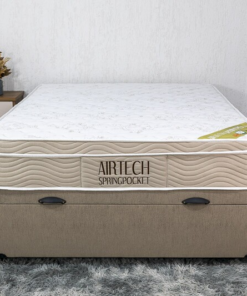 Box Baú Casal Eli Korino Bege Blindado + Colchão Casal Airtech Springpocket 138x188x67 - Ortobom | Suporta até 260kg - Imagem 3