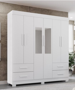 Guarda-Roupa Casal Verona Premium 6 Portas 4 Gavetas c/Espelho Branco Larg. 1.77m Com Pés Sallêto