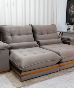 Sofá Retrátil Reclinável Ibis 2.30m Veludo Cinza 813 - D33 e Molas Ensacadas
