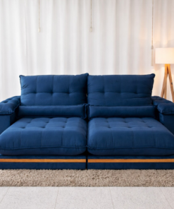 Sofá Retrátil Reclinável Ibis 2.30m Veludo Azul 800 - D33 e Molas Ensacadas - Imagem 2
