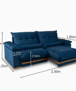 Sofá Retrátil Reclinável Ibis 2.30m Veludo Azul 800 - D33 e Molas Ensacadas - Imagem 3