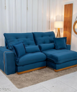 Sofá Retrátil Reclinável Toronto 2.50m Veludo Azul 4061 - D33 e Molas Ensacadas - Imagem 3