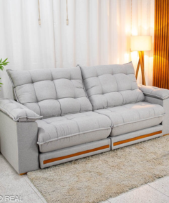 Sofá Retrátil Reclinável Barcelona 2.30m Linho Cinza 461 - D33 e Molas Ensacadas - Imagem 3