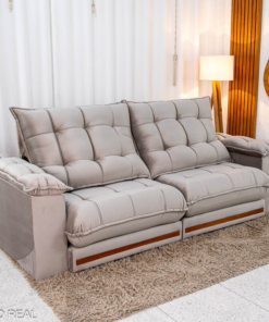 Sofá Retrátil Reclinável Barcelona 2.50m Veludo Cinza 319 - D33 e Molas Ensacadas - Imagem 3