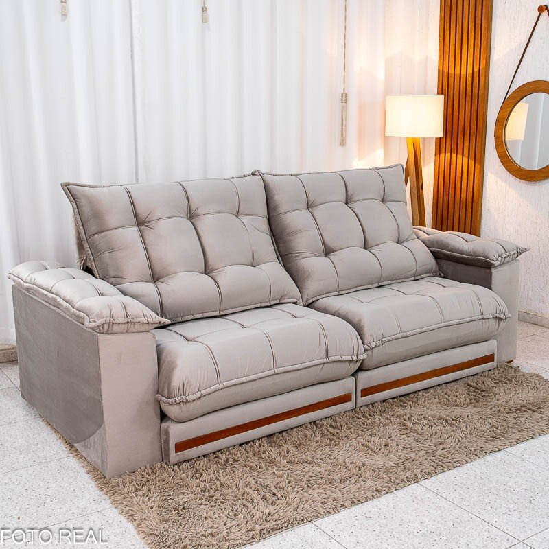 Sofá Retrátil Reclinável Barcelona 2.50m Veludo Cinza 319 - D33 e Molas Ensacadas - Imagem 3