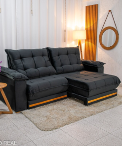 Sofá Retrátil Reclinável Barcelona 2.50m Veludo Preto 322 - D33 e Molas Ensacadas - Imagem 2