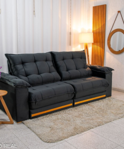 Sofá Retrátil Reclinável Barcelona 2.50m Veludo Preto 322 - D33 e Molas Ensacadas - Imagem 3