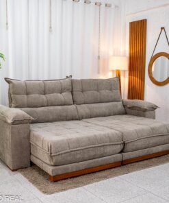 Sofá Retrátil Reclinável Itauna 2.30m Chenille Bege 574 - Molas Ensacadas
