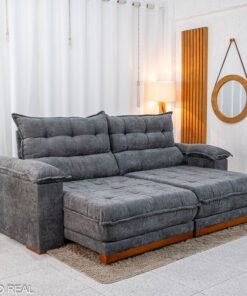 Sofá Retrátil Reclinável Itauna 2.50m Chenille Grafite 573 - Molas Ensacadas