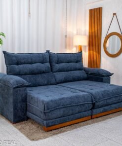 Sofá Retrátil Reclinável Itauna 2.50m Chenille Azul 575 - Molas Ensacadas