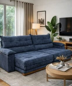 Sofá Retrátil Reclinável Itauna 2.90m Chenille Azul 575 - Molas Ensacadas
