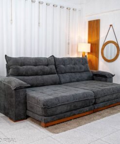 Sofá Retrátil Reclinável Itauna 2.90m Chenille Grafite 573 - Molas Ensacadas