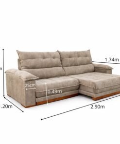 Sofá Retrátil Reclinável Itauna 2.90m Chenille Bege 574 - Molas Ensacadas - Imagem 2