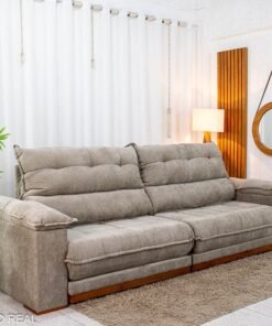 Sofá Retrátil Reclinável Itauna 2.90m Chenille Bege 574 - Molas Ensacadas - Imagem 3