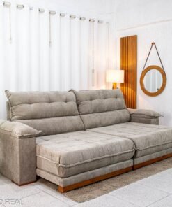 Sofá Retrátil Reclinável Itauna 2.90m Chenille Bege 574 - Molas Ensacadas