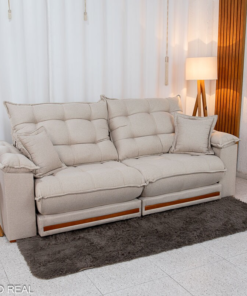 Sofá Retrátil Reclinável Barcelona 2.50m Linho Bege 459 C/ 2 Almofadas - D33 e Molas Ensacadas Pocket - Imagem 3