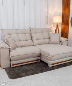 Sofá Retrátil Reclinável Barcelona 2.50m Linho Bege 459 C/ 2 Almofadas - D33 e Molas Ensacadas Pocket