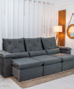 Sofá Retrátil Reclinável City 2.70m Veludo Cinza - Sem Caixa