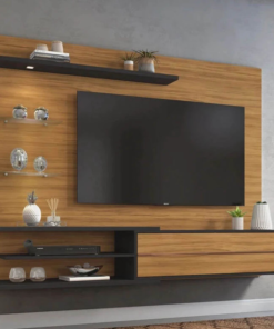 Alternative view of Sofá Retrátil Reclinável Barcelona Veludo Preto 322 Larg. 2.30m - D33 e Molas Ensacadas + Painel NT 1115 TV Freijó/Preto TV até 60 polegadas - Notável