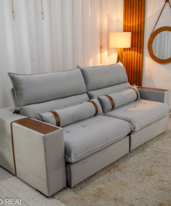 Sofá Retrátil Reclinável Ravello 2.50m Veludo Prata 3040/03 Espuma D33 - Oferta - Imagem 3