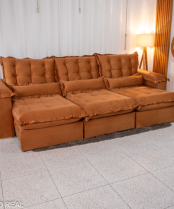 Sofá Retrátil Reclinável Maldivas 3.20m Veludo Terracota A62