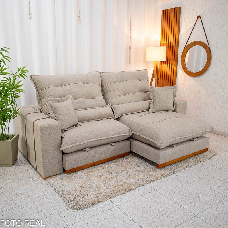 Sofá Retrátil Reclinável Mônaco 2.50m Boucle Bege A67 - Molas Ensacadas - Imagem 2
