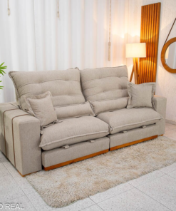 Sofá Retrátil Reclinável Mônaco 2.50m Boucle Bege A67 - Molas Ensacadas - Imagem 3