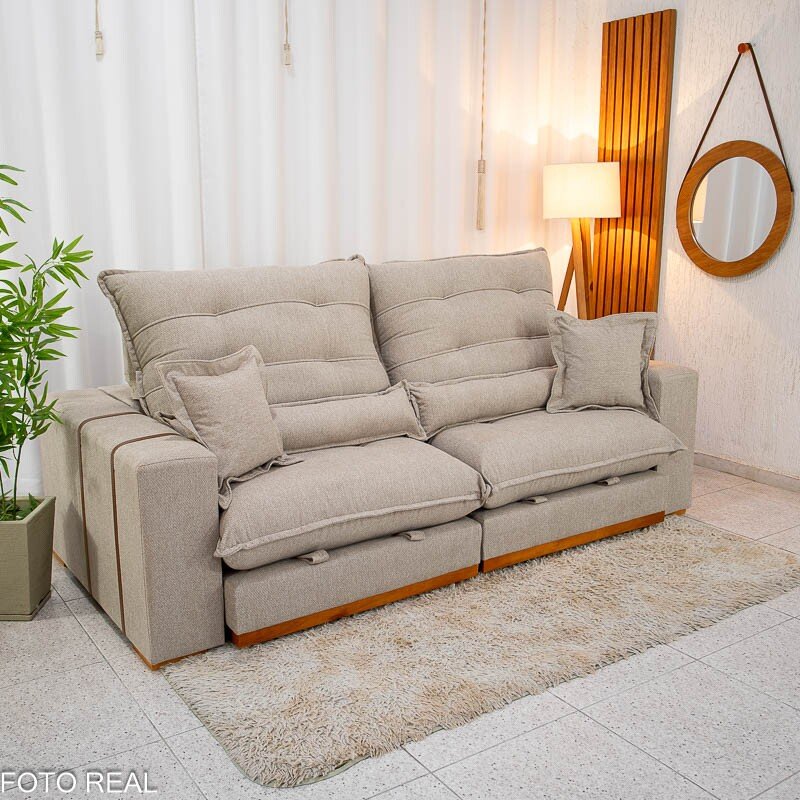 Sofá Retrátil Reclinável Mônaco 2.50m Boucle Bege A67 - Molas Ensacadas - Imagem 3