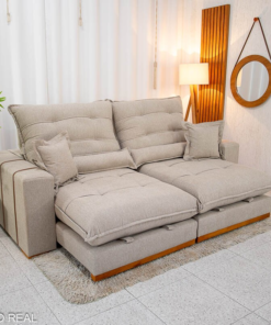 Sofá Retrátil Reclinável Mônaco 2.50m Boucle Bege A67 - Molas Ensacadas