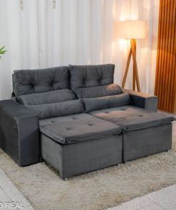 Sofá Retrátil Reclinável Bia 1.95m Veludo Cinza