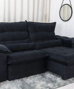 Sofá Retrátil Reclinável Emanuelly 2.30m Veludo Preto 21