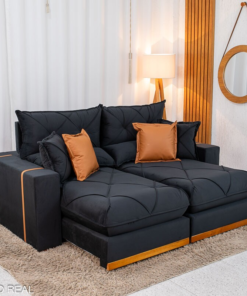 Sofá Retrátil Reclinável Gran Bello 2.00m Veludo Preto - Molas Ensacadas