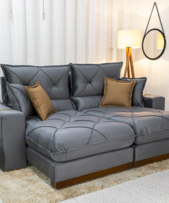 Sofá Retrátil Reclinável Gran Bello 2.30m Veludo Cinza 20 - Molas Ensacadas Pocket