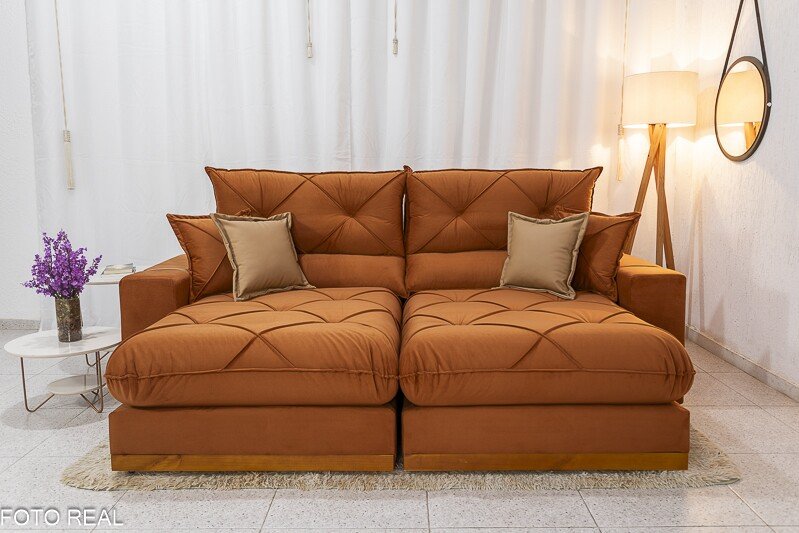 Sofá Retrátil Reclinável Gran Bello 2.30m Veludo Terracota 24 - Molas Ensacadas Pocket - Imagem 2