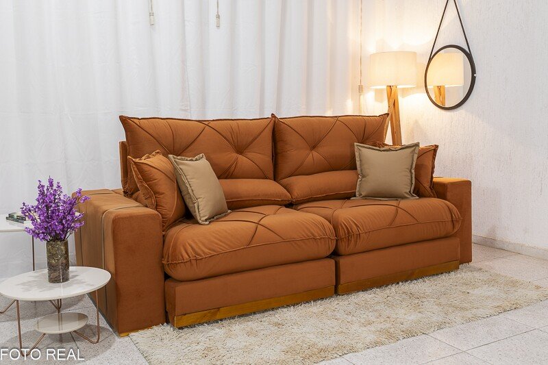 Sofá Retrátil Reclinável Gran Bello 2.30m Veludo Terracota 24 - Molas Ensacadas Pocket - Imagem 3