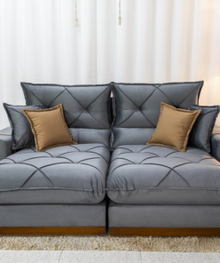 Sofá Retrátil Reclinável Gran Bello 2.50m Veludo Cinza 20 - Molas Ensacadas Pocket